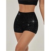 image:imageRoseSeek Womens Sparkling Sequin Shorts Bodycon High Waisted Micro Party Rave Mini ShortsBlack