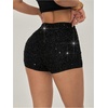 image:imageRoseSeek Womens Sparkling Sequin Shorts Bodycon High Waisted Micro Party Rave Mini ShortsBlack