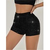 image:imageRoseSeek Womens Sparkling Sequin Shorts Bodycon High Waisted Micro Party Rave Mini ShortsBlack