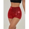 image:imageRoseSeek Womens Sparkling Sequin Shorts Bodycon High Waisted Micro Party Rave Mini ShortsRed