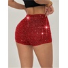 image:imageRoseSeek Womens Sparkling Sequin Shorts Bodycon High Waisted Micro Party Rave Mini ShortsRed