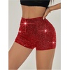 image:imageRoseSeek Womens Sparkling Sequin Shorts Bodycon High Waisted Micro Party Rave Mini ShortsRed