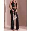 image:imageRoseSeek Womens Square Rhinestone Ring Flare Leggings Crossover Waist Long Bell Bottoms Y2K PantsBlack