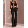 image:imageRoseSeek Womens Square Rhinestone Ring Flare Leggings Crossover Waist Long Bell Bottoms Y2K PantsBlack