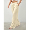image:imageRoseSeek Womens Straight Wide Leg Pants Drawstring Waisted Casual Long Trousers with PocketsApricot