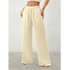 image:imageRoseSeek Womens Straight Wide Leg Pants Drawstring Waisted Casual Long Trousers with PocketsApricot