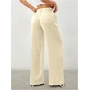 image:imageRoseSeek Womens Straight Wide Leg Pants Drawstring Waisted Casual Long Trousers with PocketsApricot