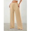 image:imageRoseSeek Womens Straight Wide Leg Pants Drawstring Waisted Casual Long Trousers with PocketsApricot Beige