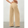 image:imageRoseSeek Womens Straight Wide Leg Pants Drawstring Waisted Casual Long Trousers with PocketsApricot Beige