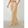 image:imageRoseSeek Womens Straight Wide Leg Pants Drawstring Waisted Casual Long Trousers with PocketsApricot Beige