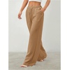 image:imageRoseSeek Womens Straight Wide Leg Pants Drawstring Waisted Casual Long Trousers with PocketsBrown