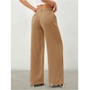 image:imageRoseSeek Womens Straight Wide Leg Pants Drawstring Waisted Casual Long Trousers with PocketsBrown