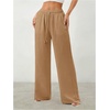 image:imageRoseSeek Womens Straight Wide Leg Pants Drawstring Waisted Casual Long Trousers with PocketsBrown