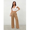 image:imageRoseSeek Womens Straight Wide Leg Pants Drawstring Waisted Casual Long Trousers with PocketsBrown