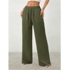 image:imageRoseSeek Womens Straight Wide Leg Pants Drawstring Waisted Casual Long Trousers with PocketsGreen
