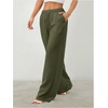 image:imageRoseSeek Womens Straight Wide Leg Pants Drawstring Waisted Casual Long Trousers with PocketsGreen