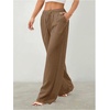 image:imageRoseSeek Womens Straight Wide Leg Pants Drawstring Waisted Casual Long Trousers with PocketsLight Brown