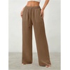 image:imageRoseSeek Womens Straight Wide Leg Pants Drawstring Waisted Casual Long Trousers with PocketsLight Brown