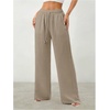 image:imageRoseSeek Womens Straight Wide Leg Pants Drawstring Waisted Casual Long Trousers with PocketsMix Grey