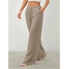 image:imageRoseSeek Womens Straight Wide Leg Pants Drawstring Waisted Casual Long Trousers with PocketsMix Grey
