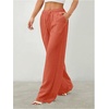 image:imageRoseSeek Womens Straight Wide Leg Pants Drawstring Waisted Casual Long Trousers with PocketsOrange