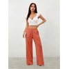image:imageRoseSeek Womens Straight Wide Leg Pants Drawstring Waisted Casual Long Trousers with PocketsOrange