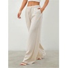 image:imageRoseSeek Womens Straight Wide Leg Pants Drawstring Waisted Casual Long Trousers with PocketsPure Apricot