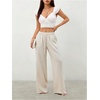 image:imageRoseSeek Womens Straight Wide Leg Pants Drawstring Waisted Casual Long Trousers with PocketsPure Apricot
