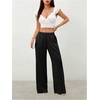 image:imageRoseSeek Womens Straight Wide Leg Pants Drawstring Waisted Casual Long Trousers with PocketsPure Black