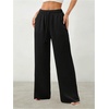 image:imageRoseSeek Womens Straight Wide Leg Pants Drawstring Waisted Casual Long Trousers with PocketsPure Black