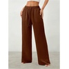 image:imageRoseSeek Womens Straight Wide Leg Pants Drawstring Waisted Casual Long Trousers with PocketsPure Brown