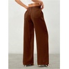image:imageRoseSeek Womens Straight Wide Leg Pants Drawstring Waisted Casual Long Trousers with PocketsPure Brown