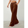image:imageRoseSeek Womens Straight Wide Leg Pants Drawstring Waisted Casual Long Trousers with PocketsPure Brown