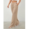 image:imageRoseSeek Womens Straight Wide Leg Pants Drawstring Waisted Casual Long Trousers with PocketsPure Khaki
