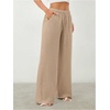 image:imageRoseSeek Womens Straight Wide Leg Pants Drawstring Waisted Casual Long Trousers with PocketsPure Khaki