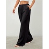 image:imageRoseSeek Womens Straight Wide Leg Pants Drawstring Waisted Casual Long Trousers with PocketsSoft Black