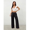image:imageRoseSeek Womens Straight Wide Leg Pants Drawstring Waisted Casual Long Trousers with PocketsSoft Black
