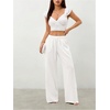 image:imageRoseSeek Womens Straight Wide Leg Pants Drawstring Waisted Casual Long Trousers with PocketsWhite