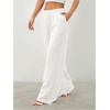 image:imageRoseSeek Womens Straight Wide Leg Pants Drawstring Waisted Casual Long Trousers with PocketsWhite