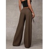image:imageRoseSeek Womens Wide Leg Dress Pants Drawstring Eyelet Baggy Business Work Long Pants TrousersCoffee Brown