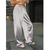 image:imageRoseSeek Womens Wide Leg Pants Elastic Waist Satin Pants Y2k Baggy Low Rise Long TrousersSilver