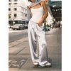 image:imageRoseSeek Womens Wide Leg Pants Elastic Waist Satin Pants Y2k Baggy Low Rise Long TrousersSilver