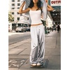 image:imageRoseSeek Womens Wide Leg Pants Elastic Waist Satin Pants Y2k Baggy Low Rise Long TrousersSilver