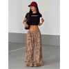 image:imageRoseSeek Womens Y2K Cheetah Wide Leg Pants Elastic Waist Long Corduroy Trousers with PocketsKhaki