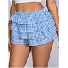 image:imageRoseSeek Womens Y2K Plaid Shorts Drop Waist Tiered Layer Mini Shorts Gingham Ruffle BottomsBlue
