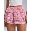 image:imageRoseSeek Womens Y2K Plaid Shorts Drop Waist Tiered Layer Mini Shorts Gingham Ruffle BottomsRed Plaid