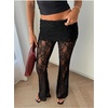 image:imageRoseSeek Womens Y2k Floral Lace Sheer Mesh Patchwork Pants Flared Gothic Elastic Waisted Bell Bottoms Trousers PantsBlack