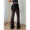 image:imageRoseSeek Womens Y2k Floral Lace Sheer Mesh Patchwork Pants Flared Gothic Elastic Waisted Bell Bottoms Trousers PantsBlack