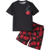 image:imageRoseSeek Boys 2 Piece Outfits Floral Print Short Sleeve Crewneck T Shirt and Shorts Set Summer OutfitsRed and Black