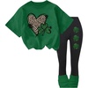 image:imageRoseSeek Girls 2 Piece Leopard Cheetah Outfits Short Sleeve Heart Graphic Tees and Skinny Leggings SetsMulticolor Green